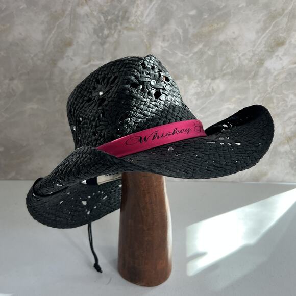 Toby Keith's Cowboy Hat "Whiskey Girl" PInk OS Black 100% Paper Woven - Picture 7 of 16